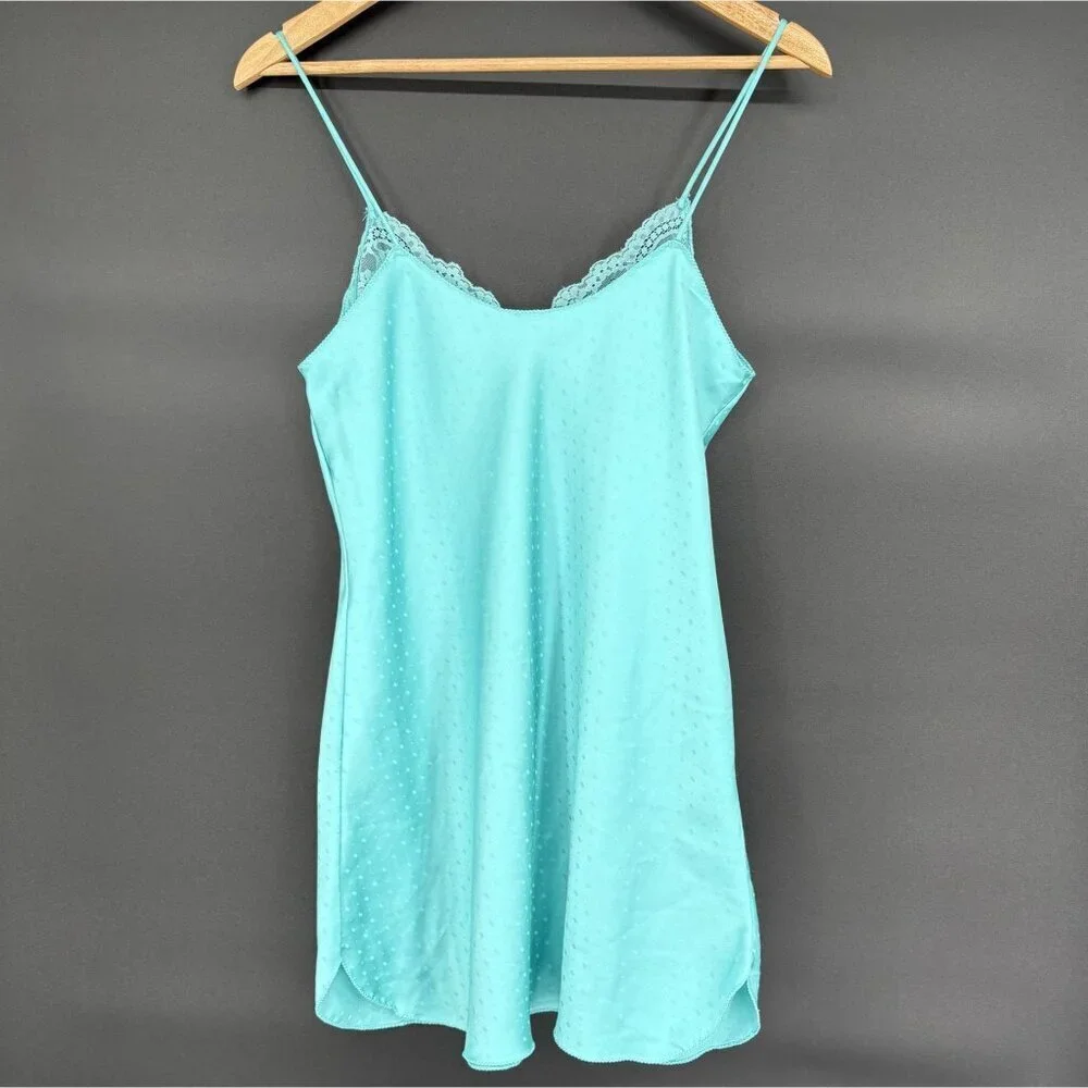 Vintage Victoria's Secret 80's Lace-Trimmed Chemise Nightgown M Aqua Blue USA
